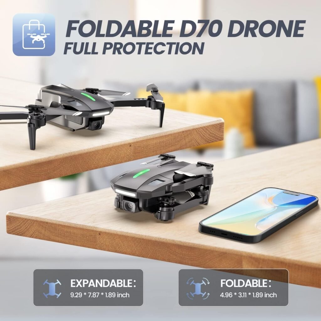 DEERC D70 Mini Drone with Camera,720P HD FPV Foldable Drones,2 Batteries,One Key Start,Headless Mode,Altitude Hold,360 Flip,Drone for Kids,Toys Gifts for Kids