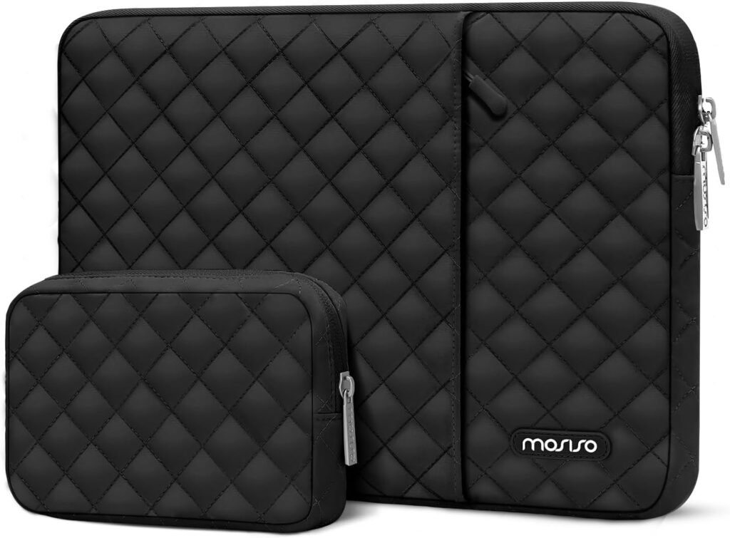 MOSISO Laptop Sleeve Compatible with MacBook Air/Pro, 13-13.3 inch Notebook, Compatible with MacBook Pro 14 inch M3 M2 M1 2024-2021, Square Quilted Vertical Bag with PocketSmall Case, Chalk Pink