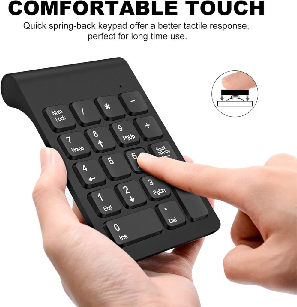 Wireless Numeric Keypad, TRELC Mini 2.4G 18 Keys Number Pad, Portable Silent Financial Accounting Numeric Keypad Keyboard Extensions with Wireless Mouse for Laptop, PC, Desktop, Notebook(Black)