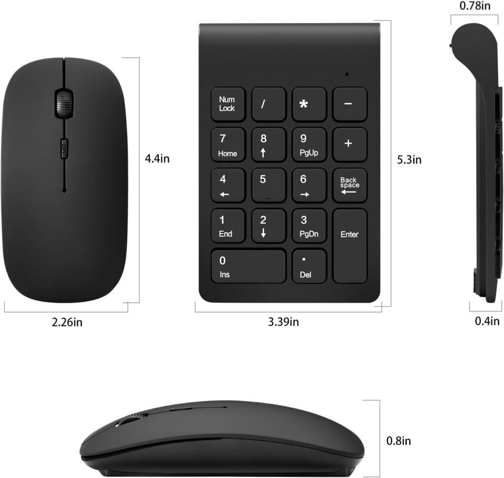 Wireless Numeric Keypad, TRELC Mini 2.4G 18 Keys Number Pad, Portable Silent Financial Accounting Numeric Keypad Keyboard Extensions with Wireless Mouse for Laptop, PC, Desktop, Notebook(Black)